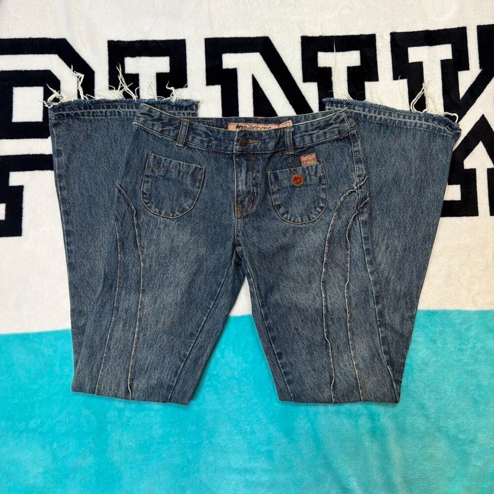 Billabong Vintage Y2K Low Rise Panelled Flare Jeans Frayed Hem Denim Size 1